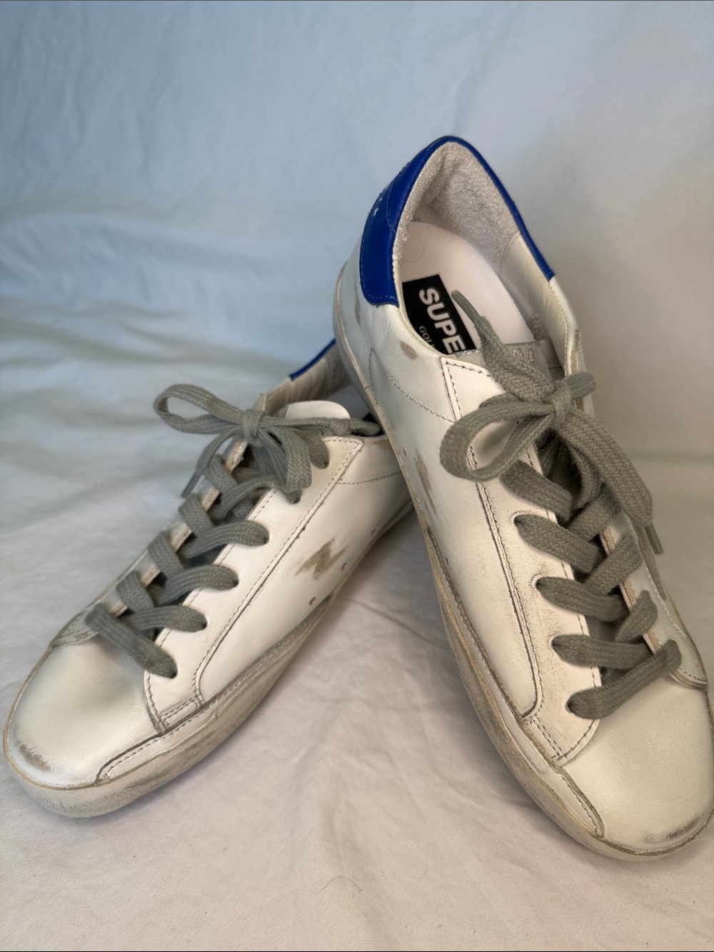 Golden Goose White Sneakers with Silver Star Accent and Blue Heel NWOT Size 36 - Picture 2 of 4